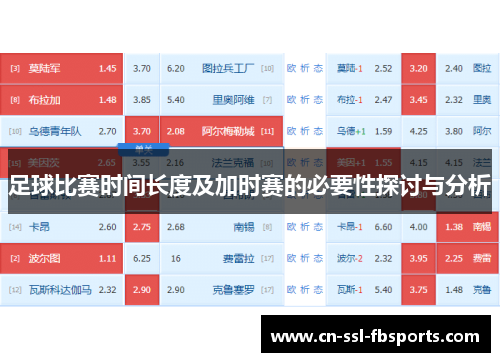 足球比赛时间长度及加时赛的必要性探讨与分析
